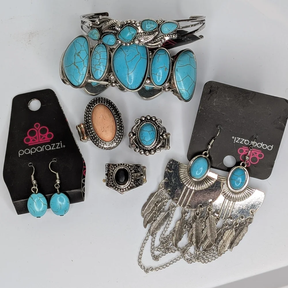 Paparazzi Jewelry Lot Turquoise Statement Necklaces Earrings Rings Western Boho - Picture 5 of 7